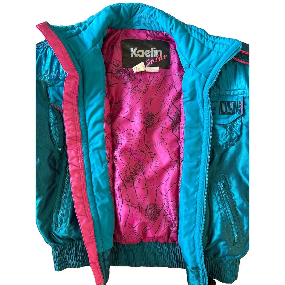 Kaelin Solar Power Ski Jacket Women Sz 10 Metallic Blue Pink Retro Apres Vtg 80s - Picture 13 of 16